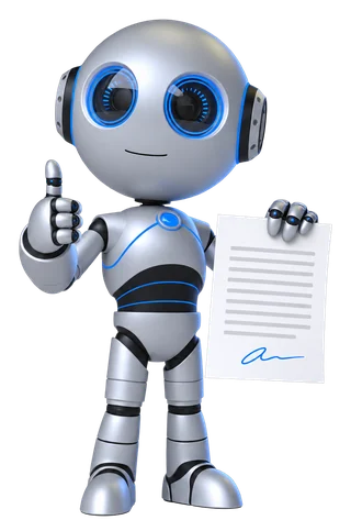 Blu with a thumbs up, holding a signed page