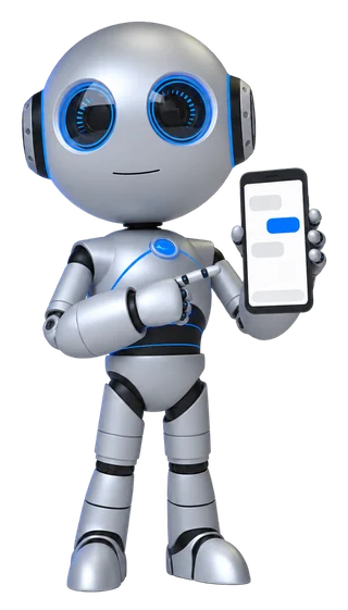 Blu holding a phone and pointing at it