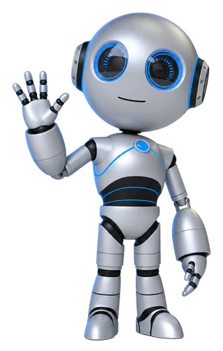 Blu, the RealtyPA assistant, a small silver robot, waving hello
