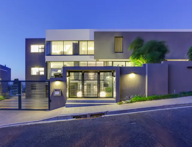 Sample photo: a modern home at dusk
